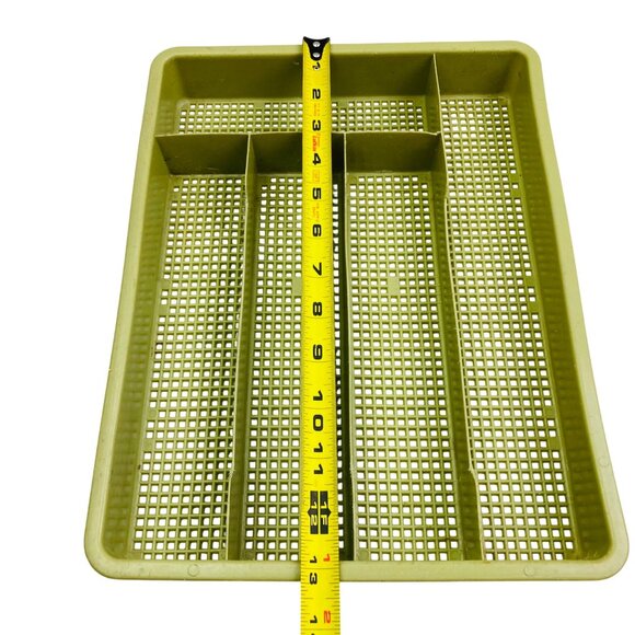Vtg Green & Yellow Divided Plastic Mesh Silverware Drawer Organizer Tray MCM 70s - Picture 6 of 9